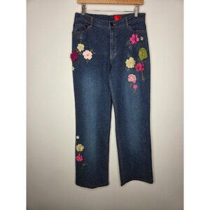 Very Vera Womens Beaded Floral Embroidered Jeans Size 10 Cottage Core Fairy
